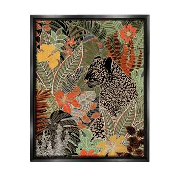 Stupell Industries Leopard in Jungle Pattern Framed Floater Canvas Wall Art