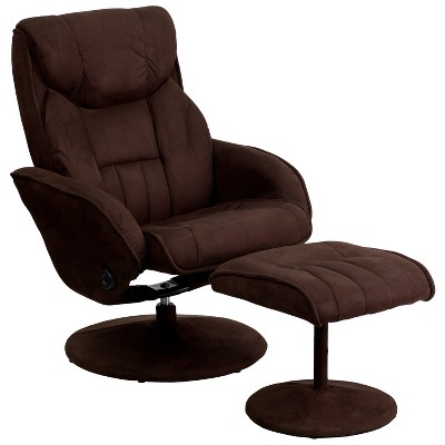 Flash Furniture Contemporary Multi-Position Recliner and Ottoman with Circular Wrapped Base in Brown Microfiber