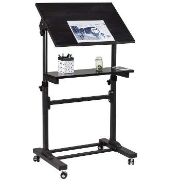 Mount-It! Mobile Stand Up Desk | Portable Podium and Presentation Lectern Height-Adjustable Multi-Purpose Standing Workstation | Black