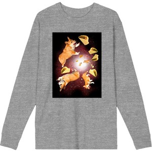 Corgis & Tacos In Space Crew Neck Long Sleeve Adult Tee - 1 of 2
