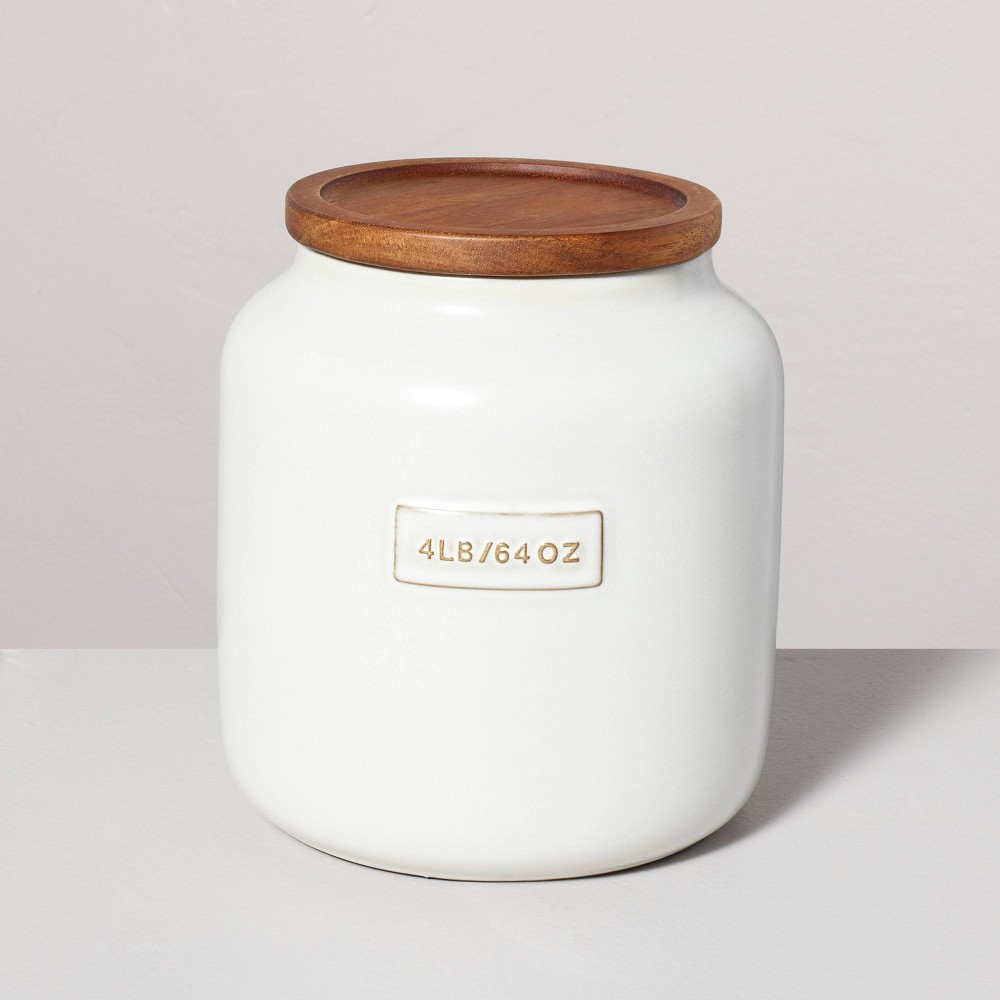 Photos - Food Container 64oz Dry Goods Stoneware Canister with Wood Lid Cream/Brown - Hearth & Hand™ with Magnolia