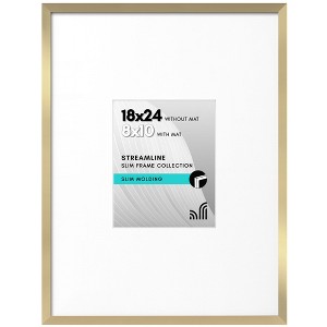 Americanflat 18x24 Poster Frame with Polished Plexiglass - Use as 8x10 Frame with Mat or Display 18x24 Photo Without Mat - Gold - 1 of 4