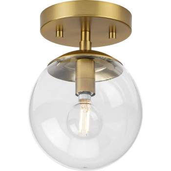 Progress Lighting Atwell 1-Light Flush Mount, Brushed Bronze, Clear Glass Globe Shade