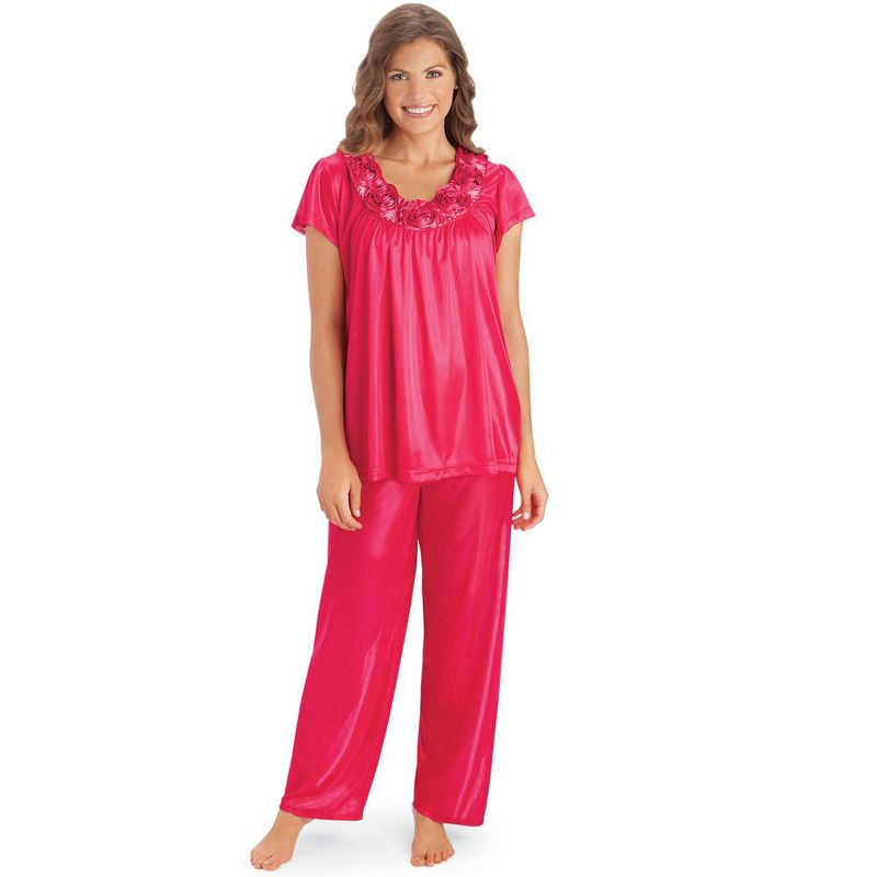 Collections Etc Rose Trim Short Sleeve Pajama Set, 1 of 4
