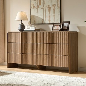 AMERLIFE Fluted Modern Chest Dresser with Pine Handles, Rounded Corners & Anti-Tip, 48" Tall Wood Storage Organizer for Living Room - 1 of 4