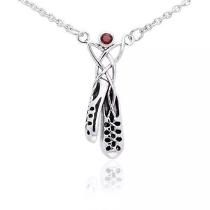 Slickblue Women’s Silver Irish Dance Shoes Necklace with Emerald Gem, Sterling Pendant, Celtic Style, Red, 18" - 1 of 4