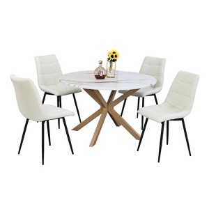 Hybition 47.2" Round Dining Table Set, Modern Kitchen Table for 4-6 Person, Steel Legs(1 Table 4 Chairs) - 1 of 4
