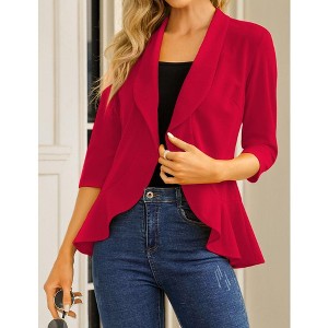 Womens Blazer 3/4 Sleeve Casual Office Business Open Front Suit Jacket Cardigan - 1 of 4