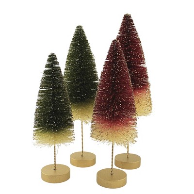 Christmas 12.0" Red/Green Bottle Brush Trees Gold Glittered Two -Toned  -  Decorative Figurines