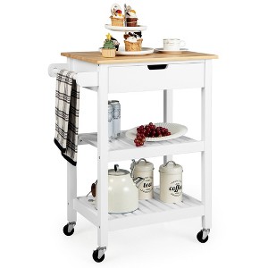 Tangkula 3-Tier Kitchen Island Cart Rolling Service Trolley w/ Bamboo Top Shelves - 1 of 4