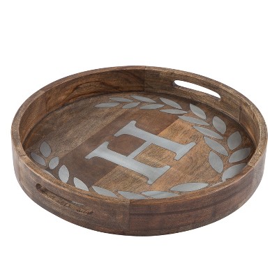 GG Collection Heritage Collection Mango Wood Round Tray With Letter "H"