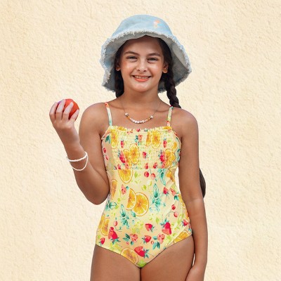 Kid's Fresh Lemonade Fruit Print One-Piece Swimsuit - Cupshe