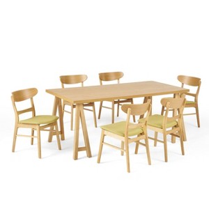 GDFStudio Isador Mid Century Modern 7 Piece Fabric Upholstered Rubberwood  Dining Set - 1 of 4