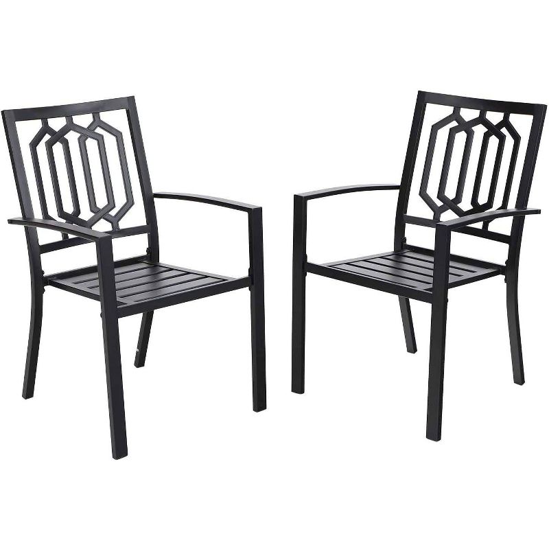 7pc Metal Patio Dining Set with Rectangular Expandable Table &#38; 6 Chairs - Black - Captiva Designs, 5 of 10