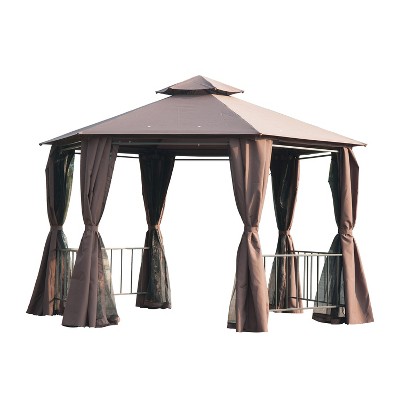 Outsunny 13' x 13' Outdoor Patio Gazebo Canopy Pavilion with Removable Mesh Netting, Curtains, Double Tiered Roof, UV Protection & Large Floor Space