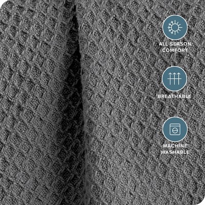 Full/Queen Gray Cotton Waffle Weave Blanket