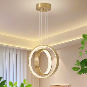 POWLIG 2-Light Gold Modern Dimmable Integrated LED Pendant Light with Adjustable Height - 1 of 4