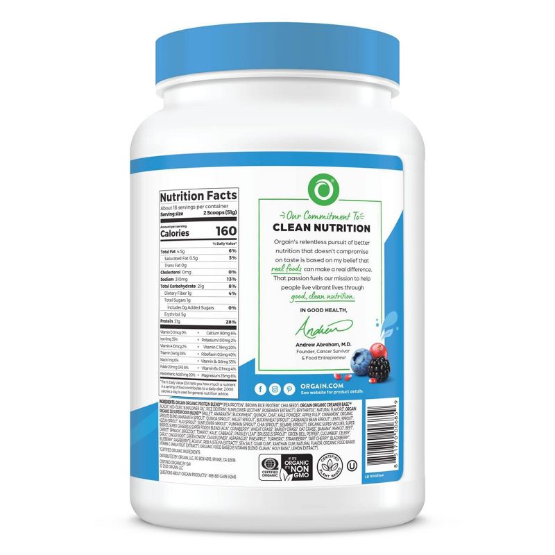 Orgain Organic Protein + Superfoods Vegan Plant Based Powder - Vanilla Bean - 32.3oz, 3 of 9