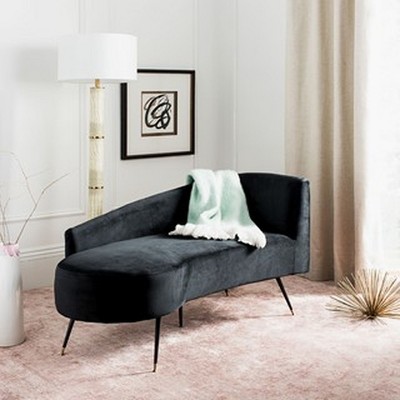 Chic Evangeline Black Velvet and Gold Metal Settee, 58"x27"