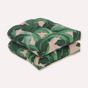 2pk Swaying Palms Wicker Outdoor Seat Cushion Capri Blue - Pillow Perfect: Weather-Resistant, Tufted Design - 1 of 3