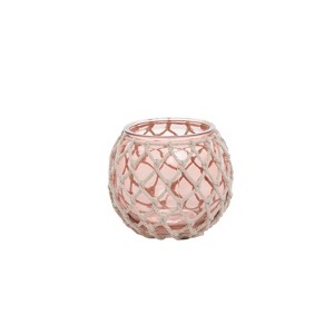 Beachcombers Pink Glass Tea Light With Rope Weave Glass Cotton Candle Holder - 1 of 1