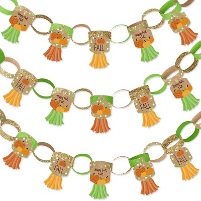 Big Dot of Happiness Pumpkin Patch - 90 Chain Links & 30 Paper Tassels Decor Kit - Fall Halloween or Thanksgiving Party Paper Chains Garland - 21 feet