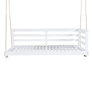 NAYSAYE Patio Swing Wooden Twin Size Porch Swing Bed Durable Minimalist Design for Outdoor Use, White, 83.75"*30.5"*7.5" - 1 of 4