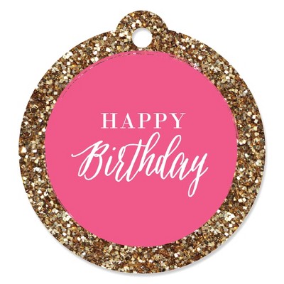 Big Dot of Happiness Chic Happy Birthday - Pink and Gold - Birthday Party Favor Gift Tags (Set of 20)