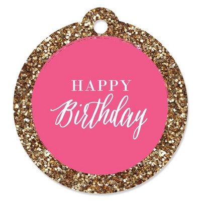 Big Dot of Happiness Chic Happy Birthday - Pink and Gold - Birthday Party Favor Gift Tags (Set of 20)