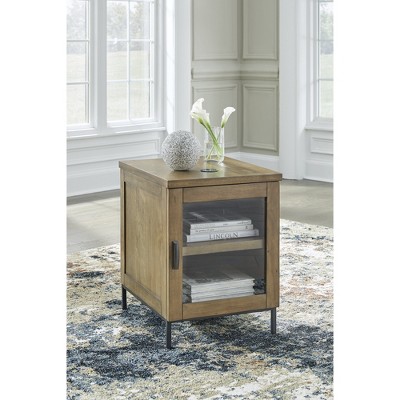 Medium Brown and Black Wood Metal Chairside End Table with Storage