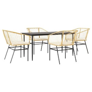 vidaXL 5 Piece Patio Dining Set - Poly Rattan/Glass - Brown - Garden/Backyard/Patio Dining - 1 of 4