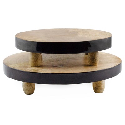 AuldHome Design Farmhouse Round Wooden Risers 2pc Set, Rustic Decorative Risers for Display w/ Wood and Enamel