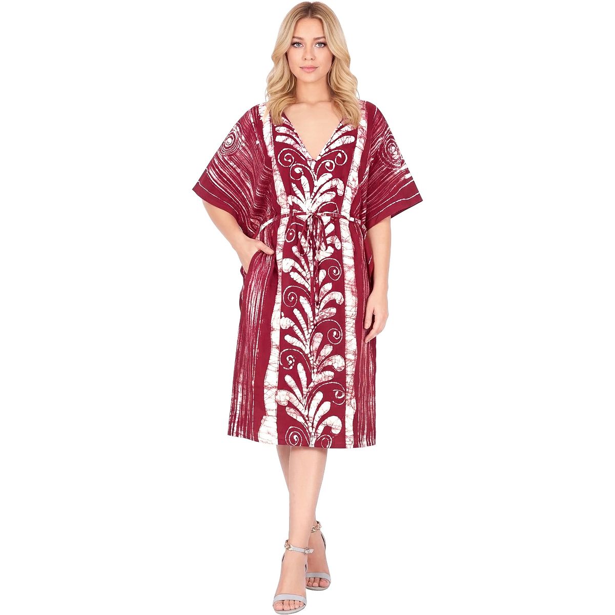 LA LEELA Summer Cotton Women Tunic Dress Resortwear Vacation Holiday Cruise Pregnancy Wear Relaxed Fit Travel Outfit 2X-3X Red Paisley