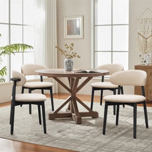 Upholstery Dining Chairs Set of 4, Armless Wooden Dining Room Chairs with Linen Fabric, Comfortable Kitchen Chairs - Cuddlewood - 1 of 4