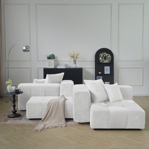 104" Modular Sectional Sofa Cloud Couch with 2 Ottoman,Linen Deep Seat Convertible Sofa for Living Room, Bedroom and Apartment - 1 of 4