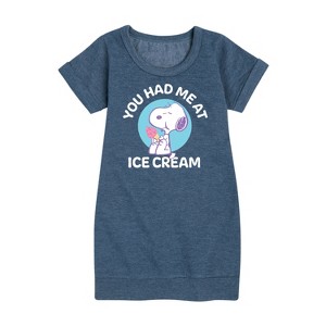 Girls' - Peanuts - You Had Me At Ice Cream Graphic Short Sleeve Fleece Dress - 1 of 4