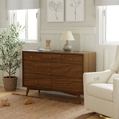 Natural Walnut Mid-Century 7-Drawer Double Dresser