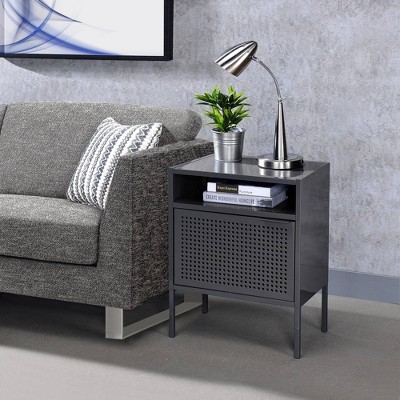 Gemma Contemporary Gray Metal Nightstand with USB Port