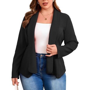 Coolmee Women Plus Size Casual Blazer Open Front Lapel Collar Long Sleeve Slim Fit Work Office Cardigan Jackets - 1 of 3