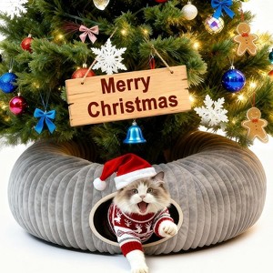 Cat Tunnel Bed for Indoor Cats, Cat Cave Bed,for Kitten Large Cats, Cat Tunnel Christmas Tree Skirt - 1 of 4