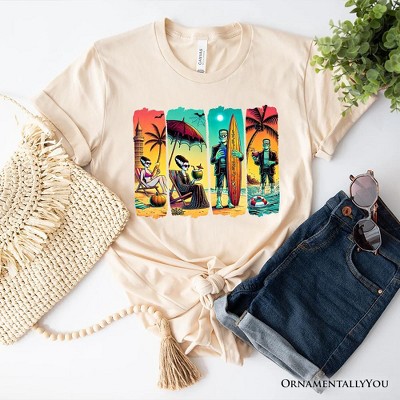 Frankenstein's Beach Vacation T-Shirt, Retro Neon Surf Style Tee for Horror Fans with Summer Vibes| OrnamentallyYou