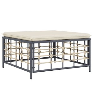 vidaXL Patio Footstool with Beige Cushion Poly Rattan - Outdoor Garden Lounge Footrest with Durable PE Rattan and Powder-Coated Steel Frame - 1 of 4