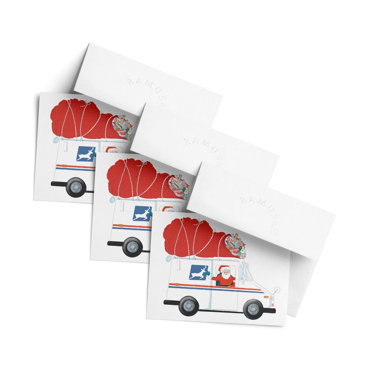 Winter/Holiday Greeting Card Pack Sets (3 ct) Santa Delivery Man by Ramus & Co