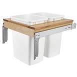 Rev-A-Shelf Double Pull-Out Trash Can for Base Kitchen/ Bathroom Cabinets, 35 Qt Wood Top Mount Garbage Bin, 21" x 1.5" Face-Frame, White, 4WCTM-24DM2