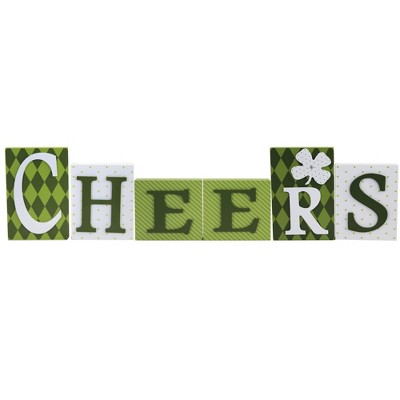 Saint Patricks 6.5 Inch Cheers Bricks Irish Shamrock Home Decor Tabletop Signs