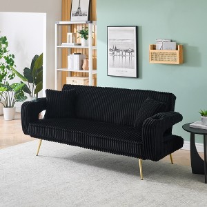 GlasFlength Sofas Contemporary Sofa with Cushioned Support and Clean Lines for Modern Living Spaces, Black,74”*33”*31" - 1 of 4
