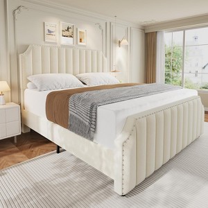 Acekool Velvet Upholstered Bed Frame with 50.2" Headboard & Footboard, Nailhead Trim, for Bedroom - 1 of 4