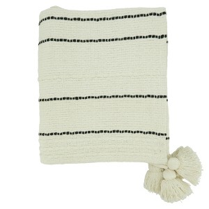 Saro Lifestyle Throw with Stripe Design and Chunky Tassels, Beige, 50"x60" - 1 of 4