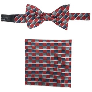 Men's Checkered 2.75" x 4.75" Adjustable 16" - 20" Freestyle Self Tie with Hankie Set - 1 of 4