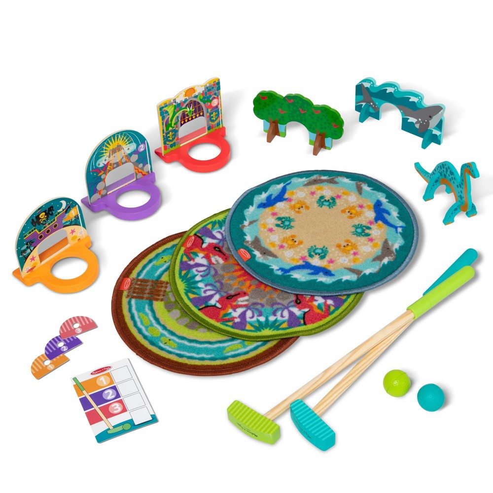 Melissa & Doug Fun at the Fair! Mini Golf Play Set - 3 Multi-Themed Holes and Wooden Obstacles